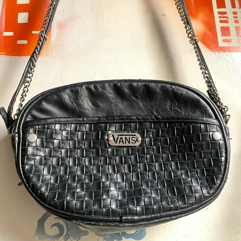 Vans VTG Black Checkered Leather crossbody Bag
